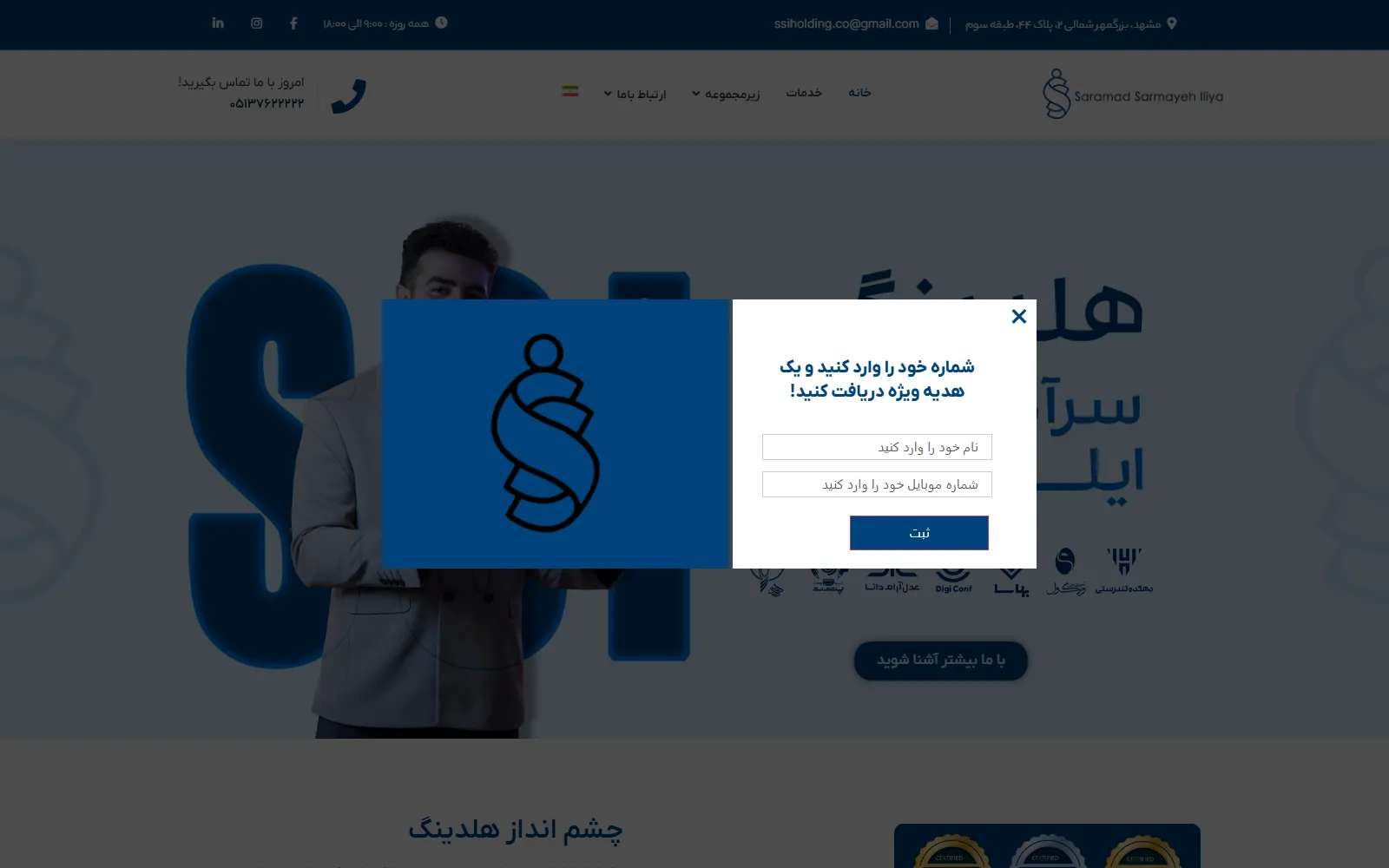 نمای صفحه اصلی سایت هلدینگ سرآمد سرمایه ایلیا